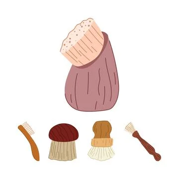 Cleaning mushrooms using various kitchen brushes Stock Illustration