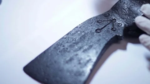 Cleaning Old Cossack Axe Stock Footage 70519351