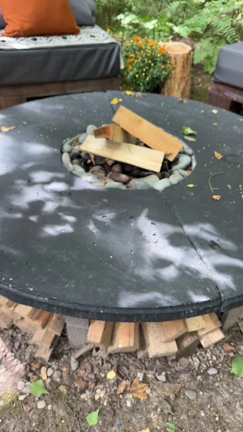 Cleaning Outdoor Fire Pit Before Cozy Autumn Season Stock-Footage 342647230