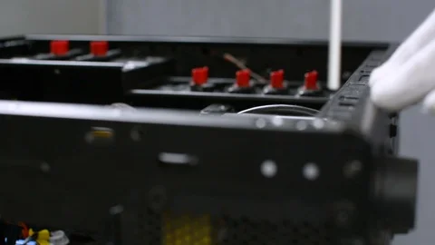 Cleaning PC personal computer case with high pressure blowing tool closeup 스톡 동영상 91216625