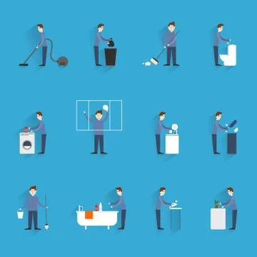 Cleaning people flat Illustrazione stock