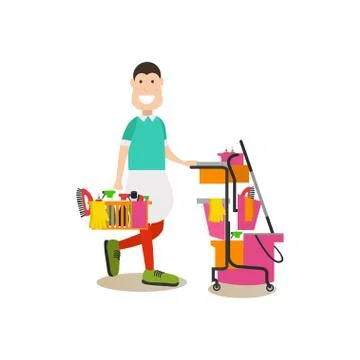 Cleaning people vector illustration in flat style Stock Illustration