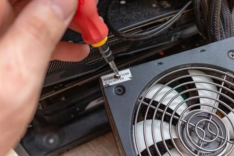 Cleaning personal computer from the dust Foto stock