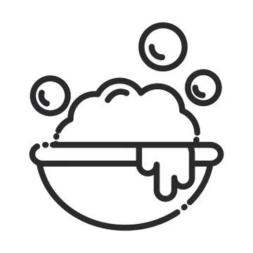 Cleaning, plastic basin for washing bubbles foam domestic hygiene line style Illustrazione stock