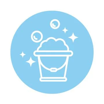 Cleaning, plastic bucket foam bubbles soap domestic hygiene block color style Illustrazione stock