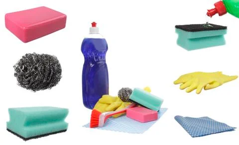 Cleaning product collage Stock Photos
