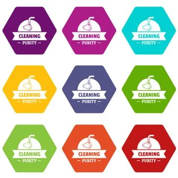 Cleaning purity icons set 9 vector Stock Illustration