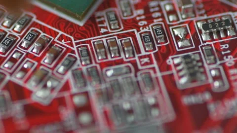 Cleaning the red microcircuit with a dry soft brush Stock Footage 151247172