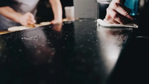 Cleaning the restaurant table slow motion Stock Footage 141482586