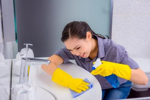 Cleaning in the restroom Foto stock