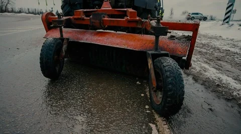 Cleaning road tractor with a brush 库存影片 56291380