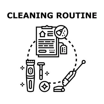 Cleaning routine concept vector illustration with household tools Illustrazione stock