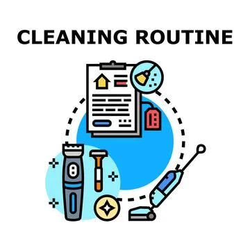 Cleaning routine concept vector illustration with household tools Stock Illustration