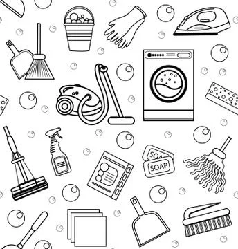 Cleaning seamless pattern.  endless background, texture, wallpaper. Vector Stock Illustration
