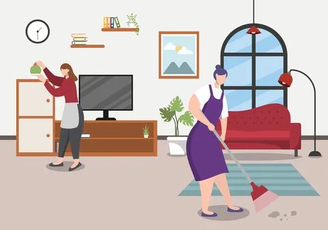 Cleaning Service Concept. Vector Flat Design Cartoon Illustration 스톡 일러스트