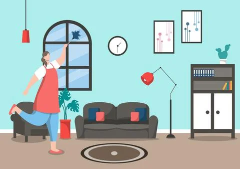 Cleaning Service Concept. Vector Flat Design Cartoon Illustration 스톡 일러스트