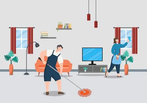 Cleaning Service Concept. Vector Flat Design Cartoon Illustration 스톡 일러스트
