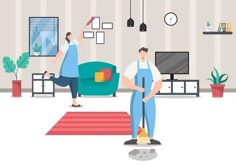 Cleaning Service Concept. Vector Flat Design Cartoon Illustration 스톡 일러스트