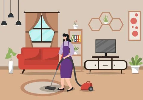 Cleaning Service Concept. Vector Flat Design Cartoon Illustration 스톡 일러스트