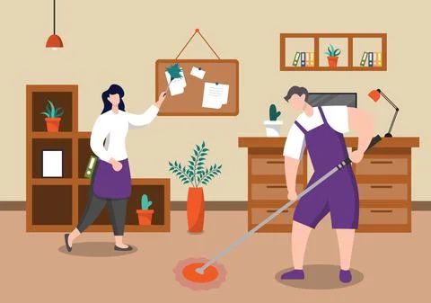 Cleaning Service Concept. Vector Flat Design Cartoon Illustration 스톡 일러스트