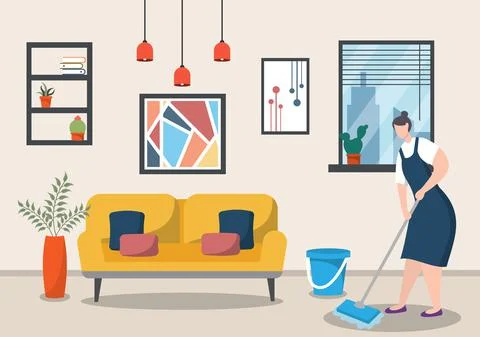 Cleaning Service Concept. Vector Flat Design Cartoon Illustration 스톡 일러스트