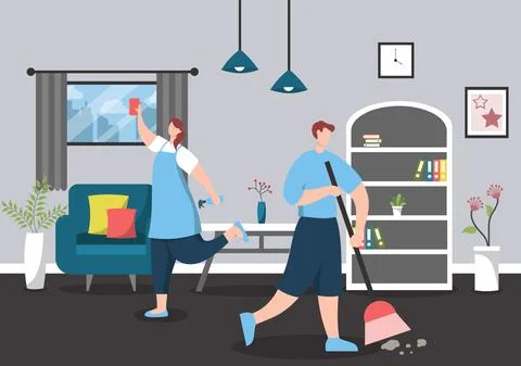 Cleaning Service Concept. Vector Flat Design Cartoon Illustration 스톡 일러스트