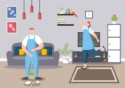 Cleaning Service Concept. Vector Flat Design Cartoon Illustration 스톡 일러스트