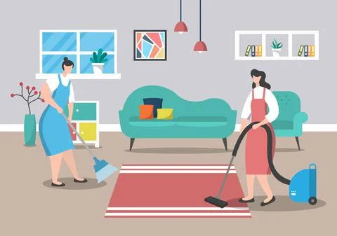 Cleaning Service Concept. Vector Flat Design Cartoon Illustration 스톡 일러스트