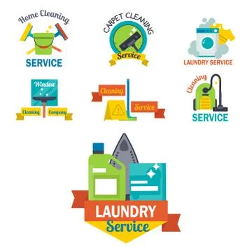 Cleaning service emblems labels design home household symbol work brush vector Stockillustratie