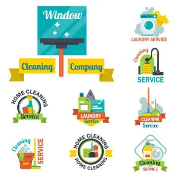 Cleaning service emblems labels design home household symbol work brush vector イラスト素材