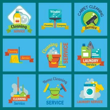Cleaning service emblems labels design home household symbol work brush vector イラスト素材