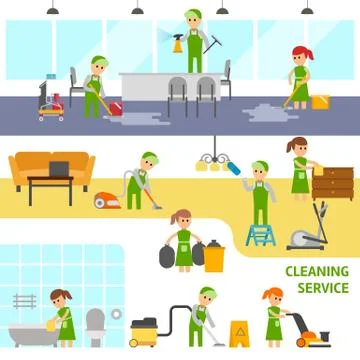 Cleaning service infographic elements. Cleaners vector flat illustration 스톡 일러스트