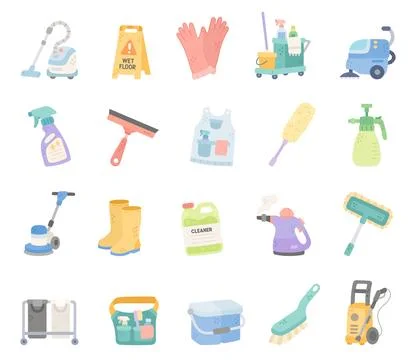 Cleaning service set featuring vacuum Stock Illustration