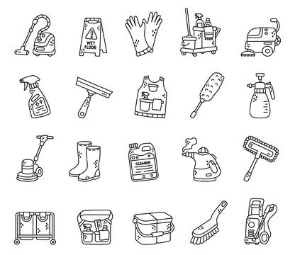 Cleaning service set featuring vacuum Stock Illustration