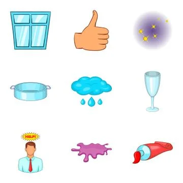 Cleaning service solution icon set, cartoon style Stock Illustration