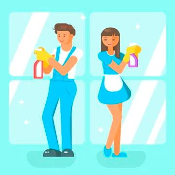 Cleaning service staff characters Stock Illustration