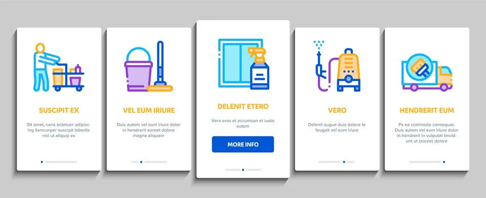 Cleaning Service Tool Onboarding Elements Icons Set Vector Ilustración de archivo