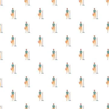 Cleaning service worker holding mop and bucket pattern Stock Illustration