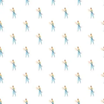 Cleaning service worker mopping floor seamless pattern Stock Illustration