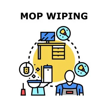 Cleaning service worker performing mop wiping at various locations Stock Illustration