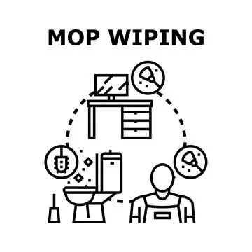 Cleaning service worker performing mop wiping at various locations Stock Illustration