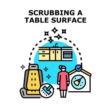 Cleaning service worker scrubbing a table surface Stock Illustration
