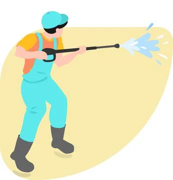 Cleaning service worker Spraying And Cleaning, Spraying Character Vector Desi Stock Illustration