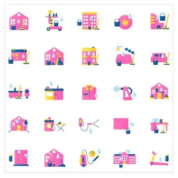 Cleaning services flat icons set Stock Illustration