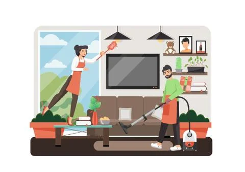 Cleaning services, vector flat style design illustration Stock Illustration