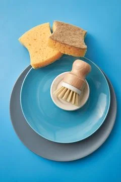 Cleaning set for different surfaces in kitchen, bathroom and other rooms. Empty Stock Photos