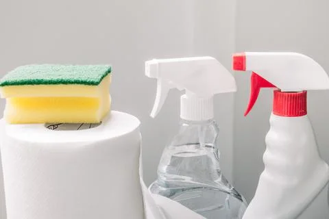 Cleaning set for windows,different surfaces in kitchen, bathroom and other ro Stock Photos