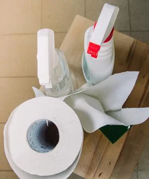 Cleaning set for windows,different surfaces in kitchen, bathroom and other ro Foto stock