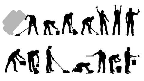 Cleaning silhouettes black Stock Illustration
