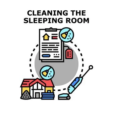 Cleaning a sleeping room housework concept vector Stock Illustration